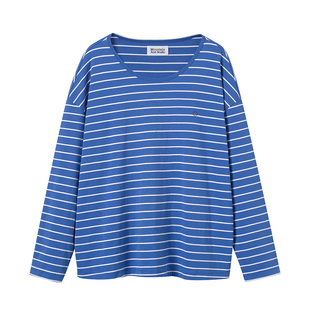三所vintage 海军蓝条纹Navy stripe圆领宽松长袖T恤