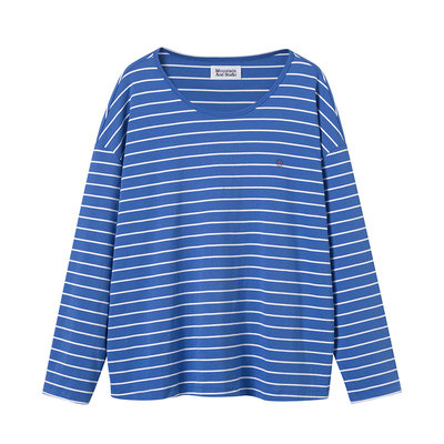 三所vintage长袖海军条纹圆领