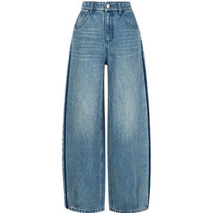 KBNE牛仔裤女装淡蓝色100%棉2025秋季新款设计感小个子长裤直筒裤