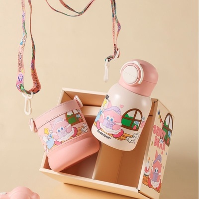 杯具熊一盖双饮儿童保温杯带吸管直饮杯新款幼儿园小学生便携水壶