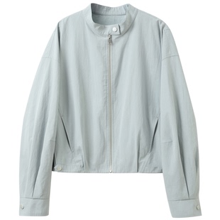 三彩2026春季新款立领外套休闲夹克拉链开衫上衣短款宽松简约M