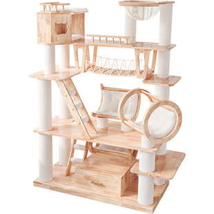 蜜罐猫爬架猫窝猫树一体超大型实木猫城堡猫木质猫架猫别墅210606