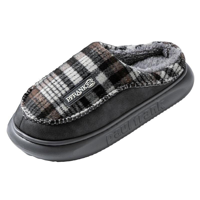 双11大嘴猴棉拖鞋冬居家男士棉鞋女情侣厚底防滑耐磨格子平底毛绒