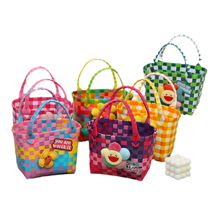 彩色编织篮手工手提儿童菜篮子成品伴手礼幼儿园女孩可爱太阳花篮