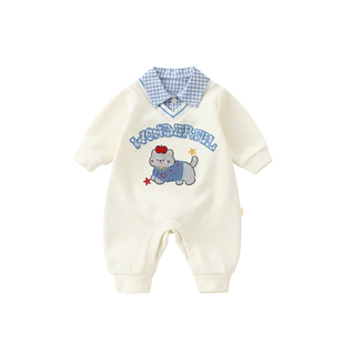 溯格春季男女宝宝假两件连体衣2026新款包屁衣婴儿外出服66-100码