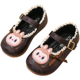 拉布布公主鞋女童洋气鞋子2026春款儿童小皮鞋软底豆豆鞋宝宝单鞋