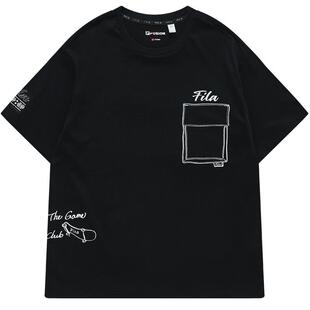 FILA FUSION斐乐潮牌男士短袖T恤夏季宽松休闲针织衫圆领男款上衣