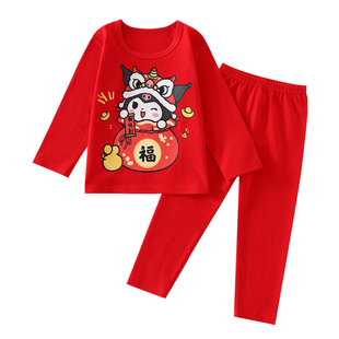 儿童本命年秋衣秋裤内衣套装全棉男童保暖衣女童纯棉女孩红色睡衣