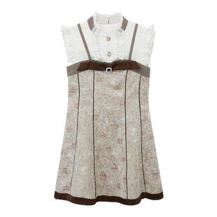 我爱露露LULUALWAYS秋季新款清新甜美花边拼接无袖连衣裙