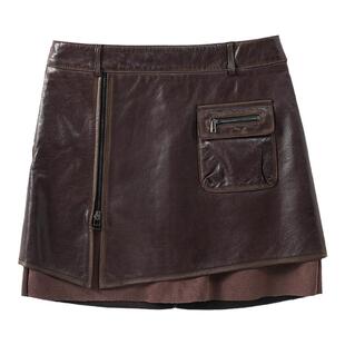 美拉德穿搭秋冬美式辣妹羊皮真皮皮裙半身裙女高级感做旧工装裙子