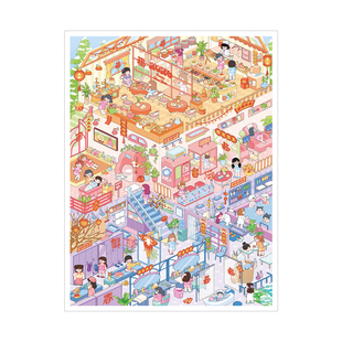 美食街造景贴纸艺蓝132.0新年系列节日主题大号高难度微缩场景3D立体小屋贴画手工解压玩具女孩新年礼物