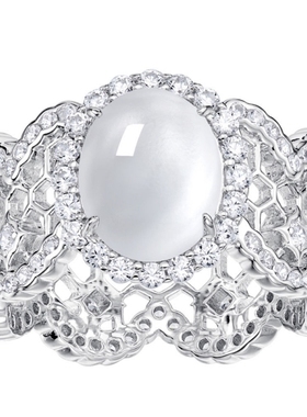 蕾丝镂空水沫玉蛋面戒指女925银