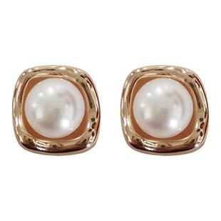 AMO方形天然珍珠耳环女小众设计感银针耳钉2025年新款潮气质耳饰