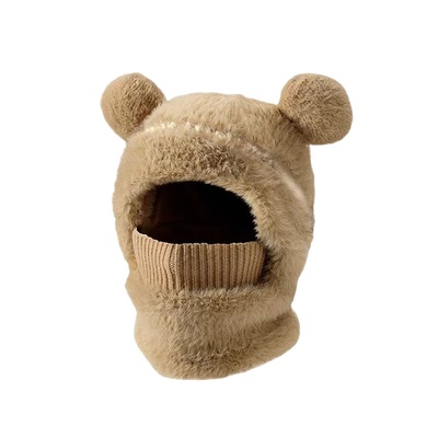 冬季小熊帽子围脖一体防寒套头帽