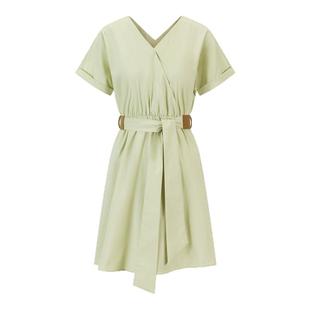 DTLANDO秋季女装优雅收腰系带设计师品牌中长款V领连衣裙子