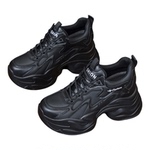 真皮女鞋子9CM内增高鞋女2026春季休闲老爹鞋松糕厚底透气运动鞋