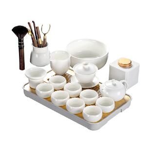 羊脂玉白瓷功夫茶具套装家用轻奢高档茶壶茶杯高端大气上档次一体