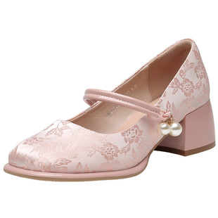 大东玛丽珍鞋女鞋2026春季新款优雅高跟方头配马面裙新中式鞋0072