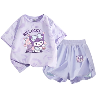 拉夏贝尔女童夏套装2026新款女孩冰丝短袖短裤儿童夏季速干运动衣