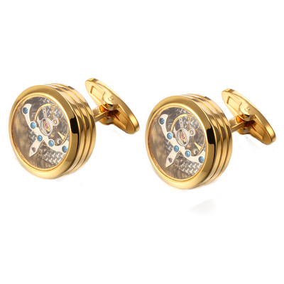 包邮高档机芯袖扣雕花可转动陀飞轮袖钉男法式衬衫机械扣送礼盒