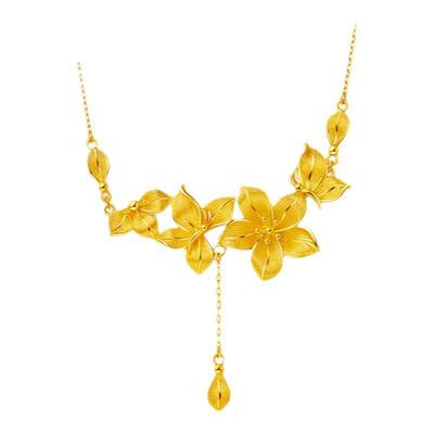 周大生黄金项链女蝶舞嫣然足金锁骨套链花朵吊坠圣诞礼物送女朋友