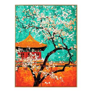 数字油画diy填色手工填充自己涂色宫墙樱语中国风故宫画画油彩画