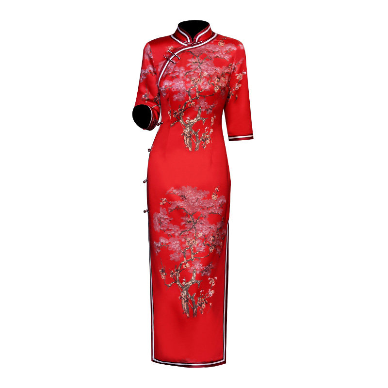 真丝旗袍春季妈妈婚宴礼服过年