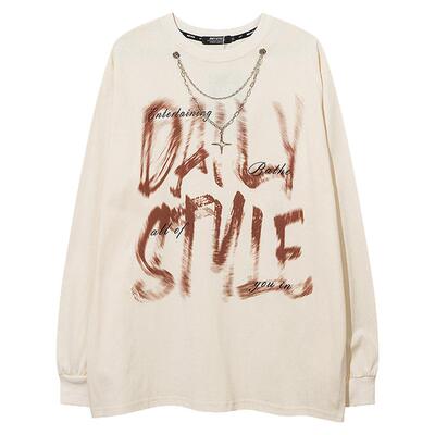 有意义的宽松圆领嘻哈长袖T恤