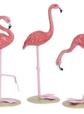 七夕粉色火烈鸟树脂可爱风摆件