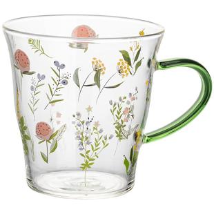 摩登主妇小枝荨高硼硅玻璃杯耐高温女生高颜值水杯家用带把手杯子