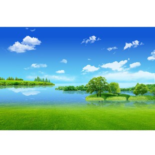 湖泊山水风景画蓝天白云挂画餐厅客厅装饰画简约清新壁画自粘贴画