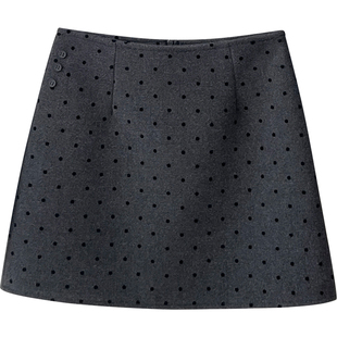 韩国chic简约羊绒毛呢料西装短裙女秋冬波点百搭包臀A字半身裙子