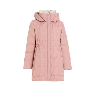 JESSIE几何绗缝连帽羽绒服女90鹅绒保暖中长款外套2025年冬季新款