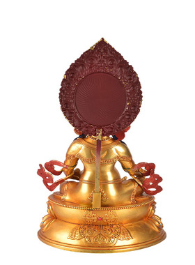 藏式铜鎏金镶嵌彩珠黄财神摆件