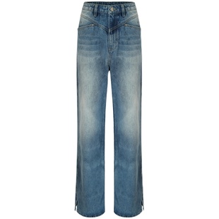 WhyBerry 23AW“经典重塑”复古牛仔裤淡蓝直筒休闲裤子女秋设计