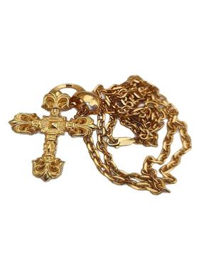 克罗风格S925金色复古做旧火焰黑色吊坠高级男女情侣项链毛衣链