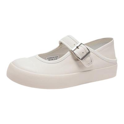 热风秋季新款女士时尚圆头浅口休闲鞋一字带百搭纯色板鞋潮