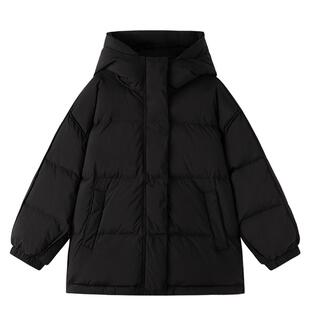 哈齿童装儿童羽绒外套黑色紫色简约短款连帽羽绒服男童女童冬装