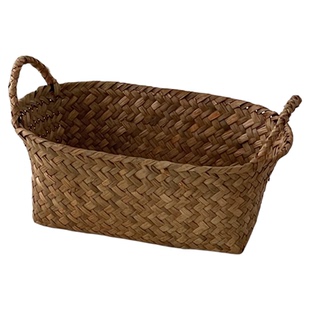 ins草编手提收纳筐桌面零食杂物整理收纳盒置物篮编织储物篮子