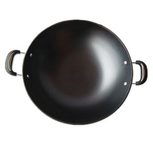 陆川铁人牌生铁铸铁锅无涂层不粘锅不生锈双耳大炒锅加厚圆底尖底