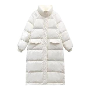 奶白90白鸭绒长款羽绒服女立领2025冬季新款宽松显瘦加厚保暖外套