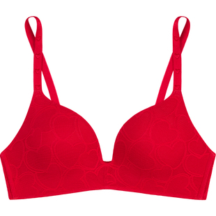 好奇蜜斯红色内衣女小胸聚拢显大无钢圈结婚本命年新娘文胸罩套装