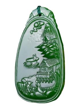 新疆和田碧玉精雕菠菜绿吊坠