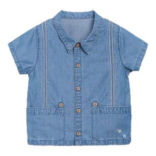 whitewheat【凉感透气】儿童26夏季新款短袖T恤男童女宝牛仔衬衫