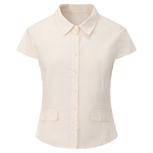 cheap art label 奶油色收腰短袖轻薄衬衫假口袋上衣女26春季新款
