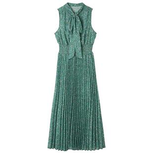 LILY BROWN春夏款蝴蝶结领无袖印花百褶连衣裙LWFO252076