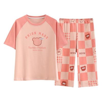 浪莎睡衣女纯棉圆领短袖七分裤