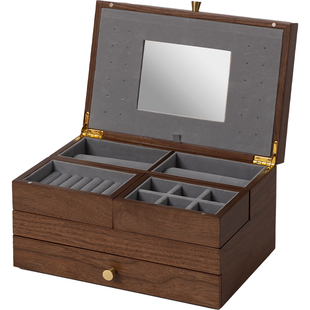 梵瀚 饰品首饰盒高级带镜结婚新年礼物复古木质黄金珠宝收纳盒