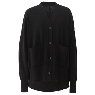 【会员价1734元】AUM噢姆春季黑色V领打底内搭毛衣针织开衫薄款