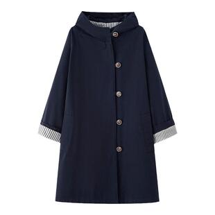 画风drawwind藏青色连帽风衣外套女2025秋季斗篷小个子中长款大衣